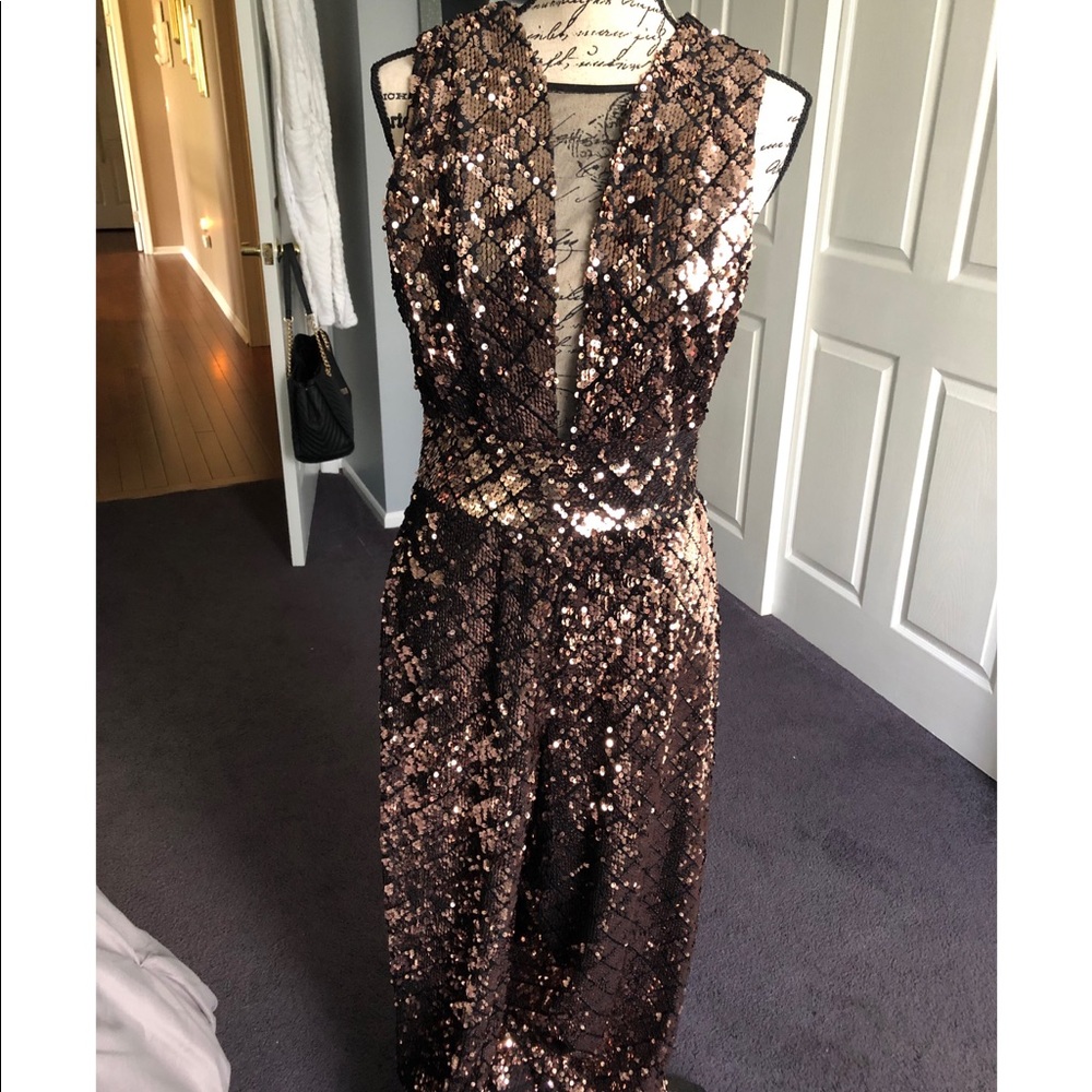 NY&Co Gabrielle Union Gold Sequined Jumpsuit